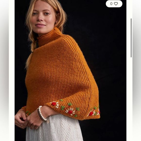 Anthropologie Sweaters - Anthropologie | Daisy Embroidered Poncho pull over knit daisy sweater poncho
